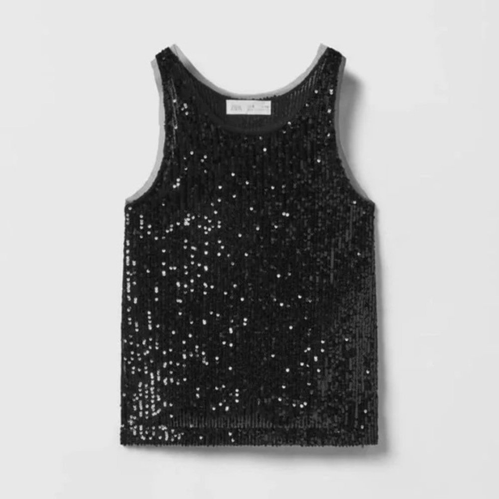 Zara 🖤🖤🖤Girls Sequin Black Tank Top Size 13-14 yrs - NWT